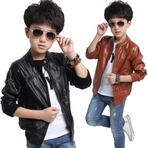 Autumn Winter Boys Leather Jacket Fashion Childrens Outerwear Coat Fleece Warm PU Leather Teenage Boys Jacket For 2-14Y BC304