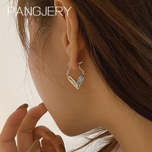 PANGJERY Prevent Allergy 925 Sterling Silver Smooth Earrings for Women Fashion Chic Simple LOVE Heart Anniversary Jewelry Gifts