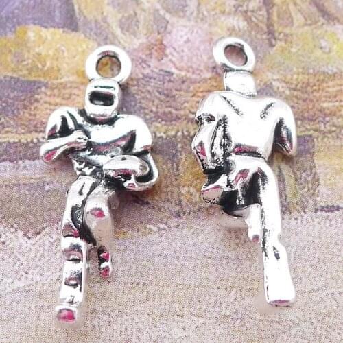 200pcs Football Athlete Charms 10mm x 24mm DIY Jewelry Making Pendant antique silver color