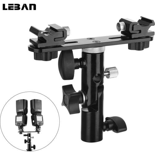 1/4" 3/8'Swivel Camera Double Flash Umbrella Bracket Tripod Double Flash Bracket Holder Hot Shoe Stand