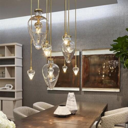 Simple personality restaurant chandelier bar coffee shop commercial designer luxury copper crystal lamp