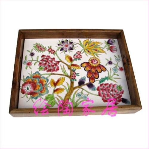 Rectangular solid wood hand-painted ceramic water cup tray tea set tea plate tea sea porcelain board painting wood tray tea