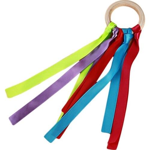 Rainbow Streamers Children Kids Sports Toy Multicolor Ribbon Wooden Ring Waldorf Ribbon With Bell Hand Kite Toys Streamers