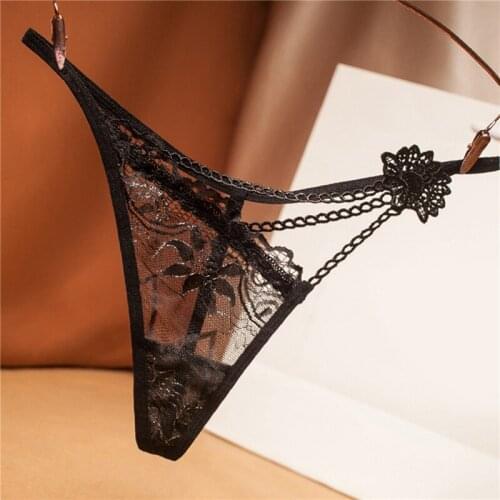Mesh Yarn Ladies Thongs Sexy Embroidered Transparent Perspective Young Woman Temptation Underwear Fashion Hot G-String T-Panties
