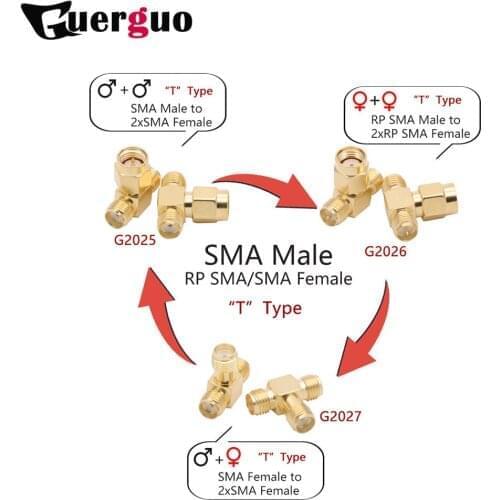 SMA Male to 2xSMA Female Connector RP SMA Male to 2xRP SMA Female SMA Female to 2xSMAFemale "T" Type 3 way RF adapter Converter