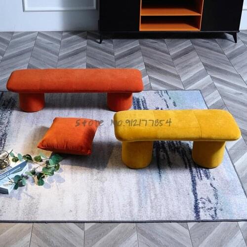 Nordic Solid Wood Sofa Stool Designer Creative Shoe Changing Stool Long Bench Fabric Removable And Washable Long Stool