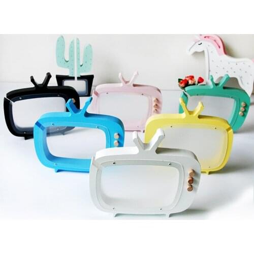 Modern Wooden Piggy Bank Kids Room Decor Television Money Box Coin Bank Photography Props Creative Gift