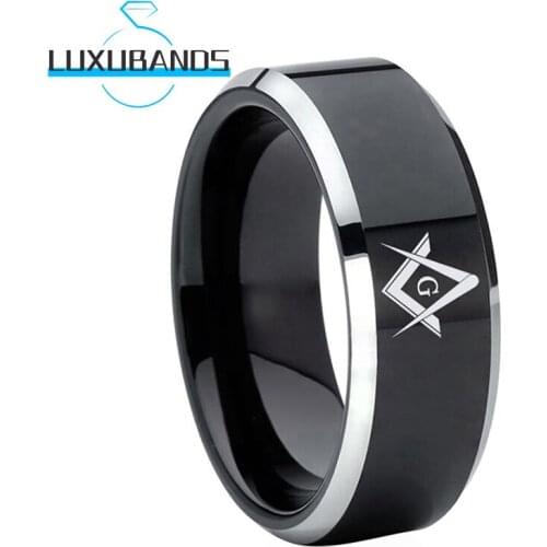 Men Wemen Tungsten Wedding Ring 8MM Beveled Edges Black Polished Finished Customize Letter Comfort Fit