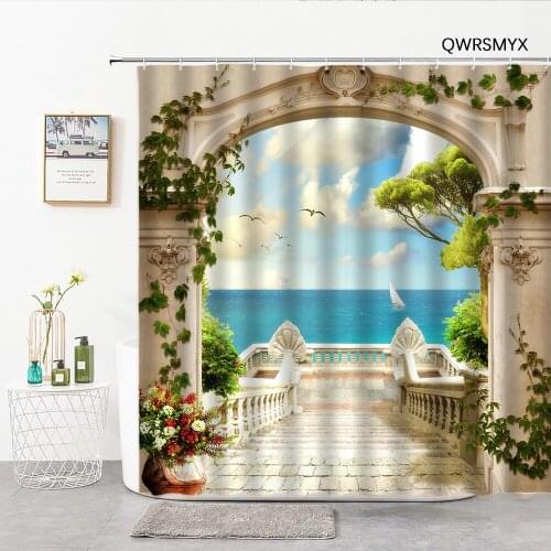 Ocean Scenery Outside The Stone Pillar Arch Shower Curtain Bathroom Curtains Living Room Bedroom Decor Wall Bathroom Products