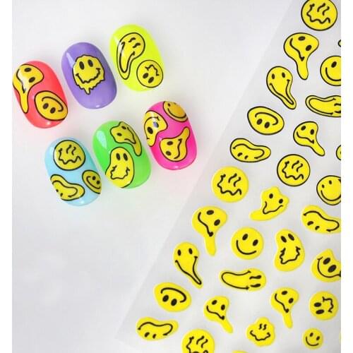 Yellow Smiles Sun and Moon Clouds High Quality 3D Engraved Nail Stickers Adhesive Nail Art Decorations Nail Decals Design