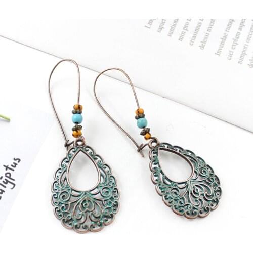Exaggerated Irregular Hollow Drops Pendant Vintage Earrings Spiral Wavy Flowers Beads Stone Womens Pop Earrings Bohemian Jewels