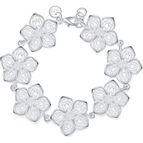 925 Sterling Silver Seven Flowers Bracelet For Women Wedding Engagement Party Fashion Jewelry