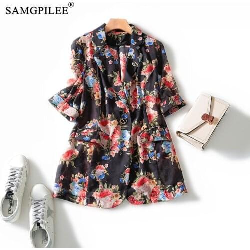 Blazers For Women Formal Three Quarter Sleeve Long Print Single Button Notched Pockets Office Lady Oversized Women Jacket 6XL