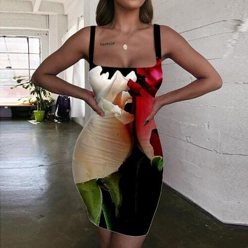 Giyu Brand Rose flower Dresses Women Leaf Halter Sleeveless Creativity Ladies Dresses Harajuku Sundress Womens Clothing Club