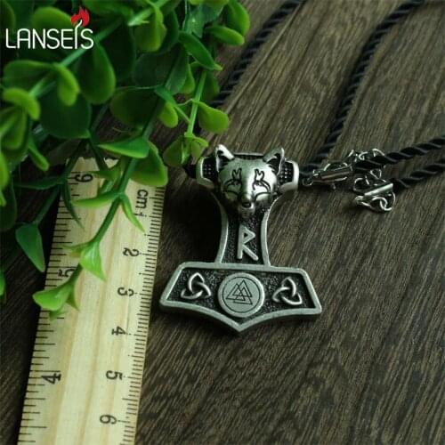 1pcs wholesale norse fox Thor Hammer pendant viking Norway valknut symbol necklace Triquetra men pendant Amulets jewelry