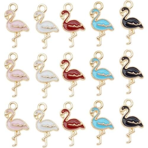 10PCS Mix Color Enamel Alloy Flamingo Charms Metal Cartoon Animal Pendants for Crafts DIY Bracelet Jewelry Making Accessories