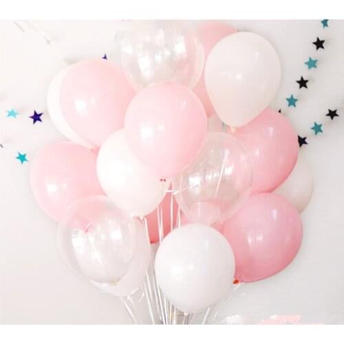 12pcs 2.3g 10 inch Pink White Transparent Balloons Latex Helium Happy Birthday Party Supplies Baby Shower Wedding Decor Balls