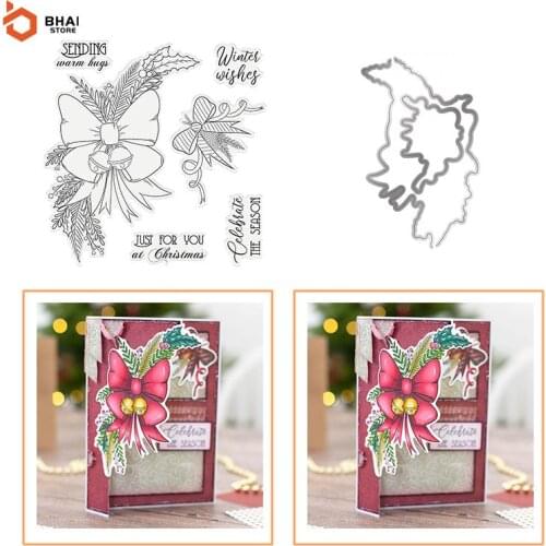 2021 New Design Christmas Bow Stamp and Metal Cutting Dies DIY Scrapbooking for Photo Album Decorative Silicone Clear Stamps