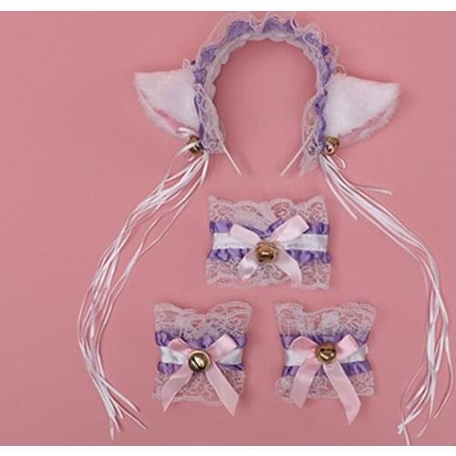 Women Girl Artificial Fur Cat Ear Hairpin Lace Lovely Wolf Fox Tail Halloween Cosplay Party Ball Props Anime Lolita Dressed Up