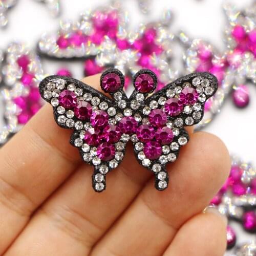 5pcs/lot Butterfuly Colorful Rhinestone Applique Sew on Patch For DIY Clothes Crafts Garment Hat Sweater Hair Decor Accessories