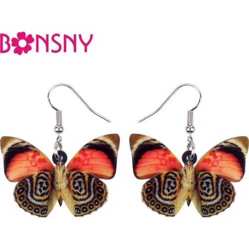 Bonsny Acrylic Colorful Butterfly Earrings Big Long Dangle Drop Fashion Novelty Insect Summer Jewelry For Women Girls Whoelesale