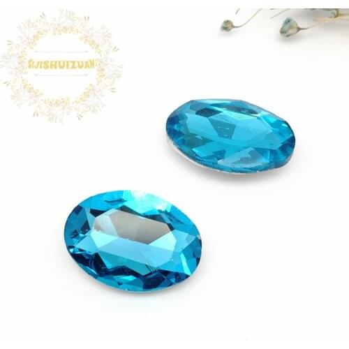 Mobile Accessories Turquoise blue Oval shape Crystal Glass Sewing Rhinestones Pointback DIY Wedding Dress and Bag