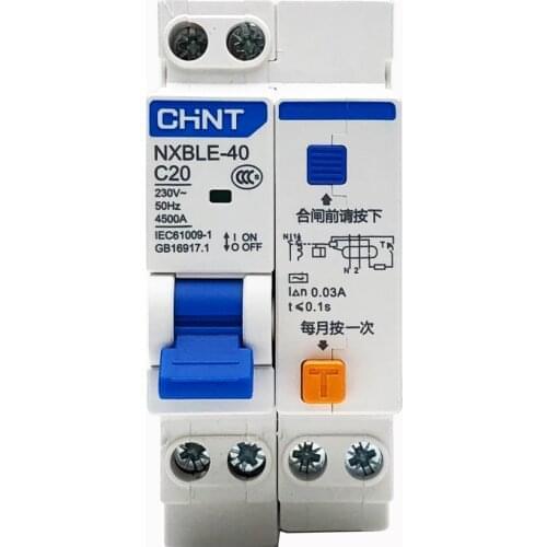 CHINT NXBLE-40 1P+N Leakage Protection Switch Breaker 230V 10A 16A 20A 25A 32A 40A Residual Current Circuit Breaker RCBO DPNL