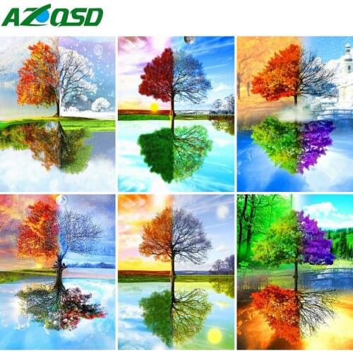 AZQSD Diamond Embroidery Tree Season Mosaic Full Square Rhinestones Handmade Diamond Painting Landscape Cross Stitch Home Decor