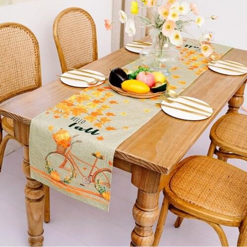 Thanksgiving Decorations Halloween Fall Table Runner Maple Leaves Decoration Golden Autumn Harvest Dining Table Decor