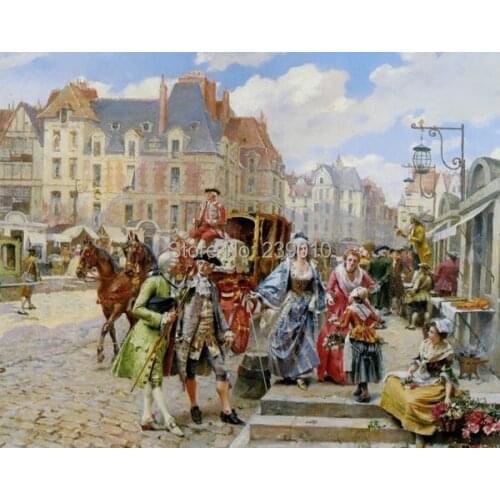 Free shipping classic court figure aristocrats travel oil painting canvas prints Classical architecture printed on canvas