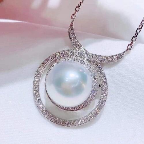 D723 Solid 925 Sterling Silver12-13mm Nature Fresh Water White Pearl Pendant Necklaces for Women Fine Birthday Presents