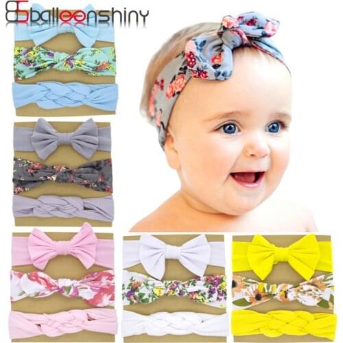 Balleenshiny 3PCS Childrens Bowknot Printed Headband Baby Bowknot Rabbit Ears Headband Newborn Baby Accessories Hair Band