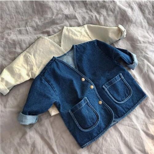Kids Denim Coat Spring And Autumn Fall Casual Baby Girl Coat Kids Jacket Large Pocket 9M-3T New Baby Boys And Girls Denim Jacket