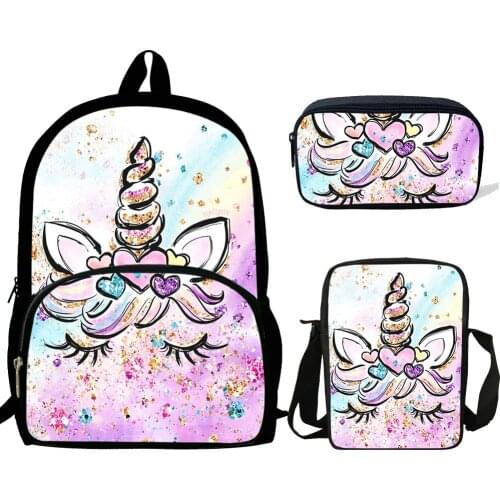 3pcs School Backpack Sets Kids Book Bags Unicorn Prints Primary Daypack Teenager Boys Girls Schoolbags