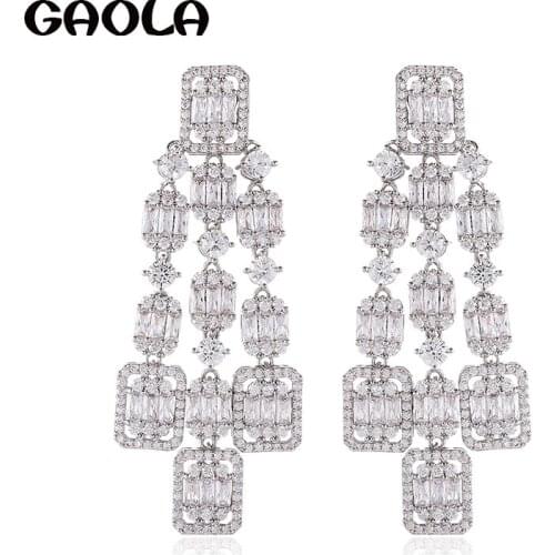 GAOLA New Design Long Dangle Earrings Clear Zircon Geometric Earring Pulseras Mujer Christmas Gifts Jewelry Bijoux GLE9220