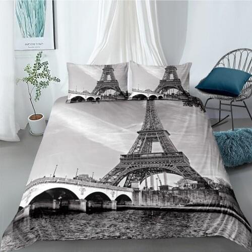 Eiffel Tower Bedding Set King Size Vintage Fashionable 3D Duvet Cover Queen Twin Full Single Double Unique Design Bed Set