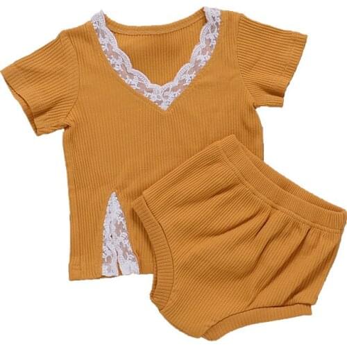 Summer Toddler Infant Baby Girl Set Lace Cotton Shirt + Shorts Suits for Kids Fashion Baby Clothing