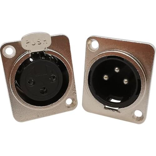 2Pcs Metal Housing 3 Pin XLR Male Female Connector XLR 3-core Plug Jack Socket Panel Mount Chassis Audio Microphone Connectors
