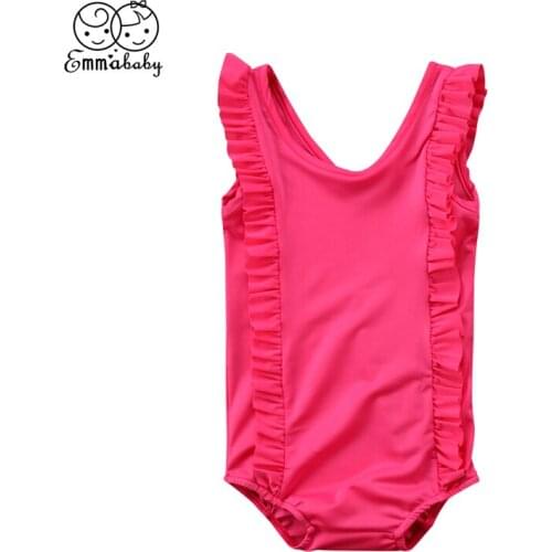 Adorable Baby Girls Kid One Piece Swimming Clothes Solid Color Bikini Costume Fille Jolie Tankini Swimsuit Swimming Bathing Suit