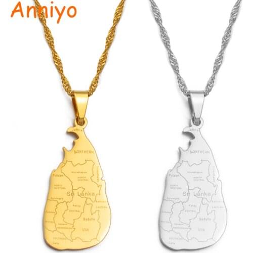 Anniyoc Sri Lanka Map and City Name Pendant Necklaces Women Girl Gold Color Charm Sri Lankan Maps Jewelry Patriotic Gift #128721