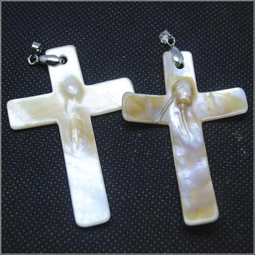 1PC Christian cross pendants shell pendants size 40x60mm mother of pearl pendants for necklace making accessories