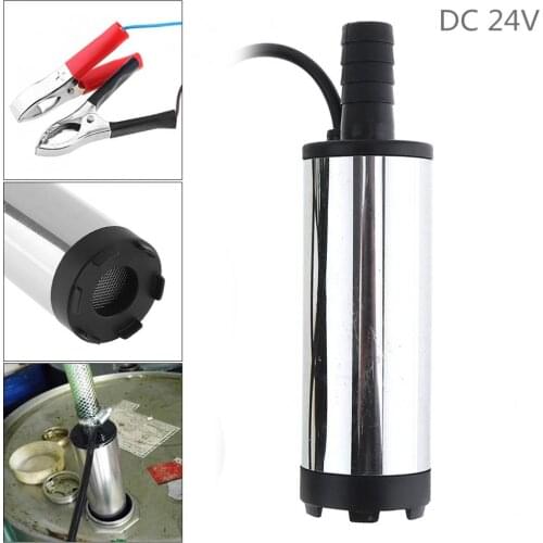 Portable 38MM 24V Aluminium Alloy Auto Car Electric Submersible Pump Fuel Water Oil Barrel Pump Tool with 2 Alligator Clips