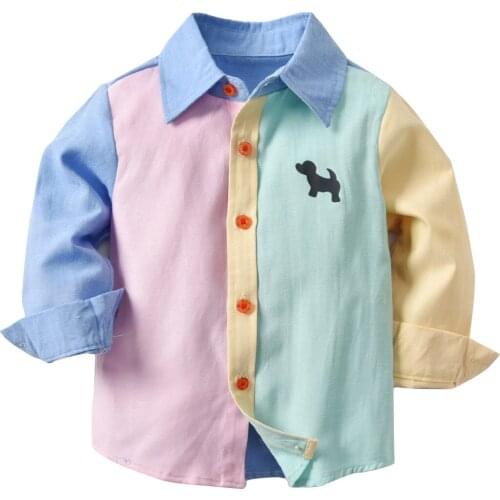 Boys Clothes 1-8 Y Spring Autumn Contrast Color Long Sleeve Shirt Big Kids Cotton Fashion Western Style Turn-down Collar Shirts
