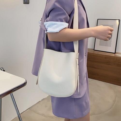 Simple Bucket Crossbody Bags for Women Pure Color Leather Shoulder Messenger Bag Ladies Fashion White Handbags and Purses Sac