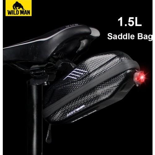 WILD MAN 1.5L Hard shell Bicycle Saddle Bag Waterproof Cycling Panniers MTB Bike Rear Tool Bag Night Reflective Bike Accessories