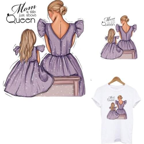 Mom&Baby Queen Thermal Patches Clothing Sticker Print-on T-shirt Hooides Iron On Transfer For Clothes DIY Loving Famliy Decor