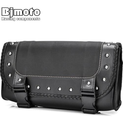 BJMOTO Universal Motorcycle Saddle Bag Luggage PU Leather Motocross Saddlebag Storage For Harley Honda Yamaha Motorbikes