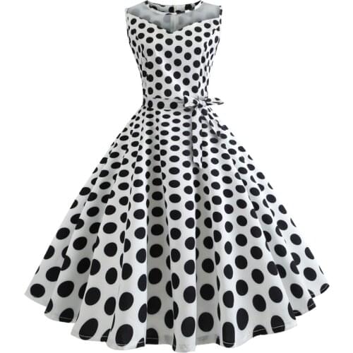 Retro Vintage Style Sleeveless with Bow 3D Skull Black Dot Printed 2018 Summer Women Dress A-line White Party Sexy Casual Dress