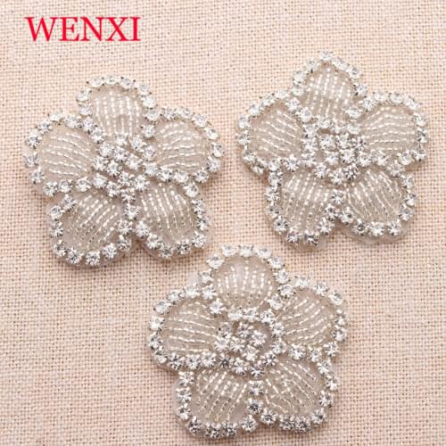 WENXI 50PCS Wholesale Clear Sliver Crystal Rhinestone Applique Patch For Wedding Dresses Belt DIY Bride Gown Sash WX919