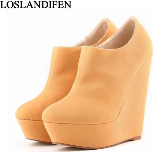 Women Platform Boots Round Toe Wedges Girls High Heels Shoes 10 Colors Zip Ankle Boots Female Pumps Shoes NLK-C0099